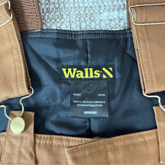 Walls Bib Overalls Mens Insulated Lined Canvas Duck Workwear Brown Excellent - Picture 3 of 16
